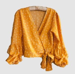 Romantic Wrap Top Fall Colors Tie Front Bell Shape Cuffs Size M